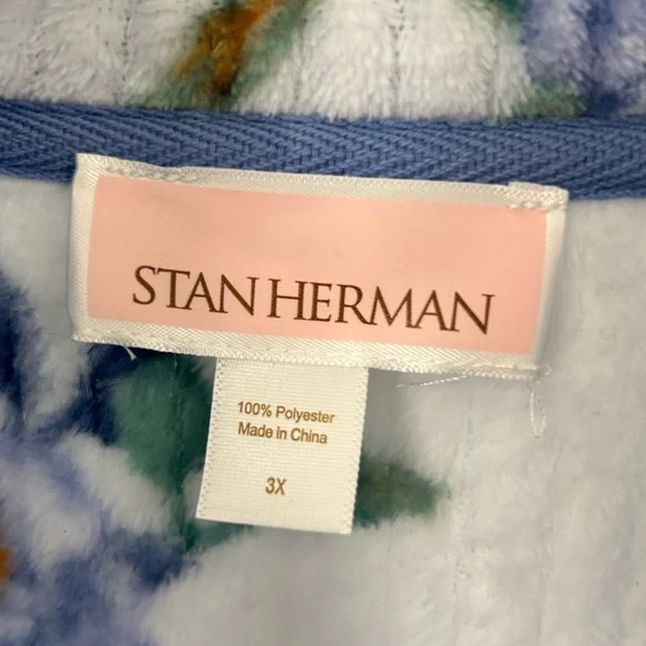 Stan Herman Size 3X Blue - Gray English Rose Plush Zip Front Long Lounger Robe - Picture 8 of 11